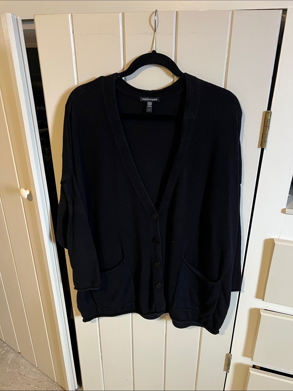 Eileen Fisher Black Button-Front Classic Cardigan